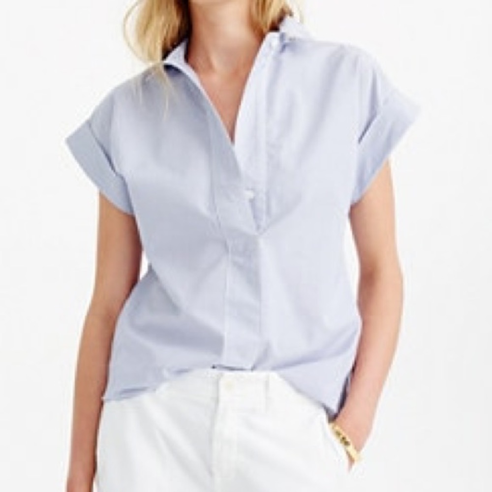 J crew popover shirt blue and white stripes size 4